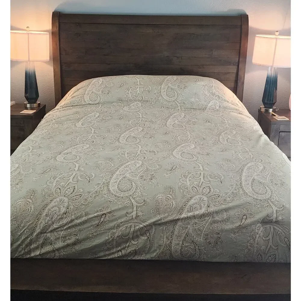 Ralph Lauren Marion Paisley Green Cotton Queen Reversible Comforter